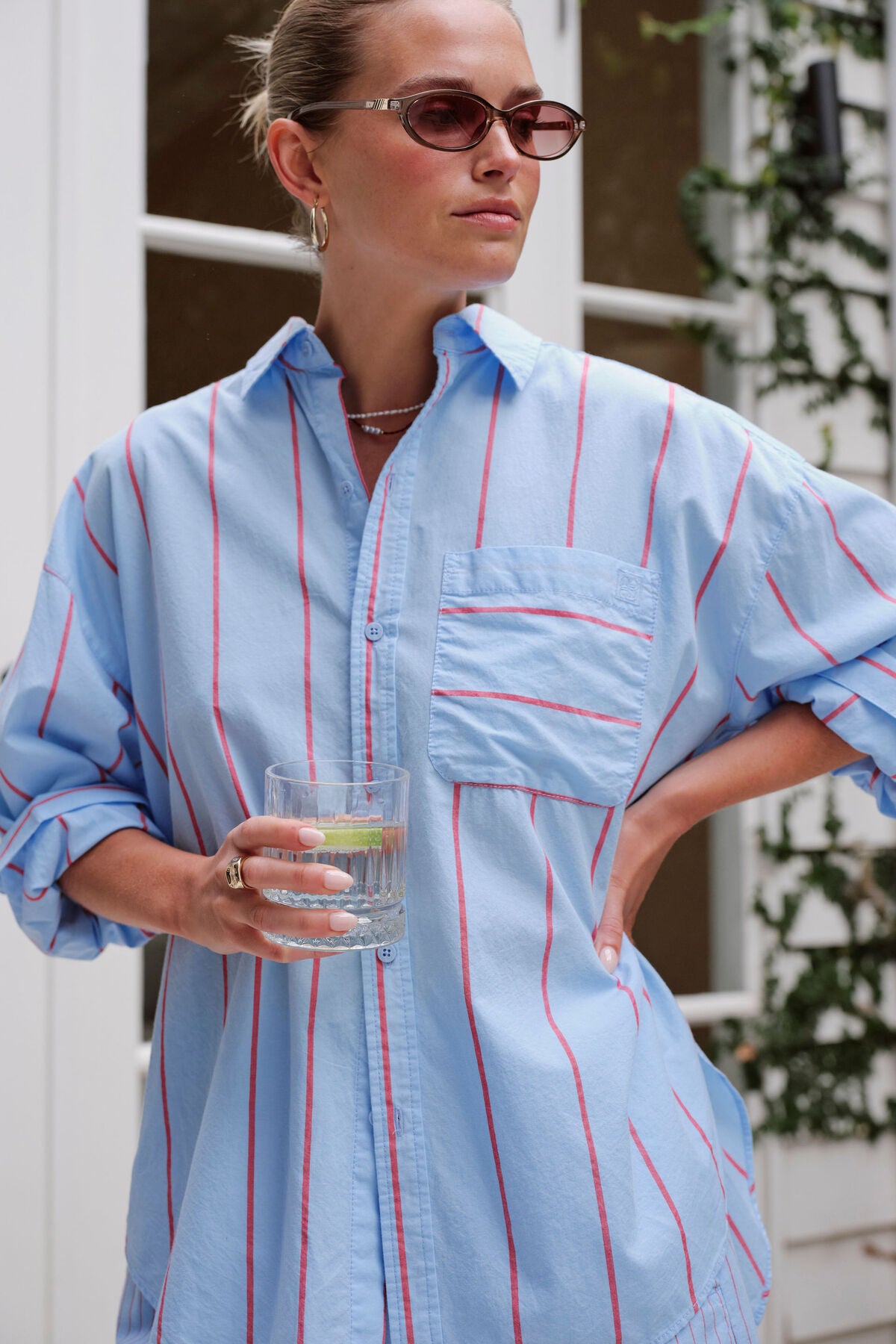 Peta Oversized Shirt (Fresh Blue Red Bold Stripe)