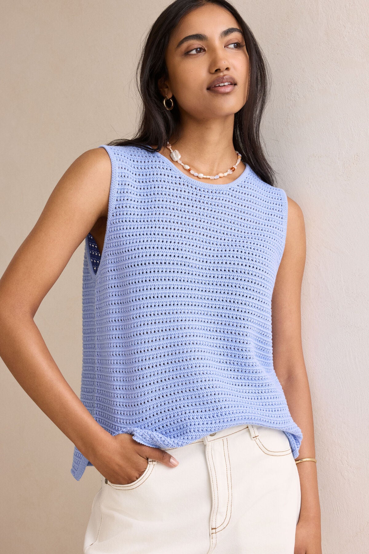 Margot Mesh Knit Tank (Sky Blue)