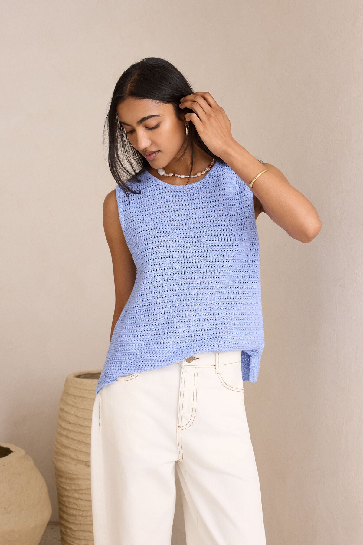 Margot Mesh Knit Tank (Sky Blue)