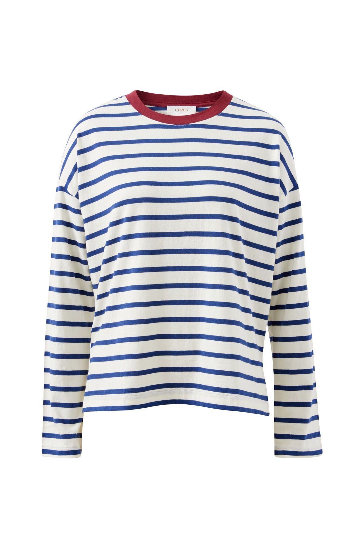 Scout Slouchy Long Sleeve Tee (Milk Prussian Blue Stripe)