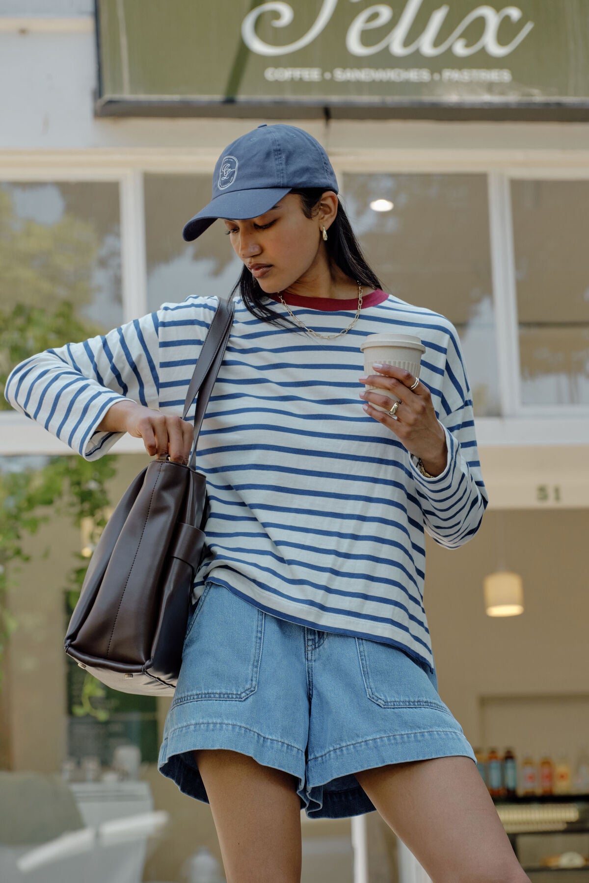 Scout Slouchy Long Sleeve Tee (Milk Prussian Blue Stripe)