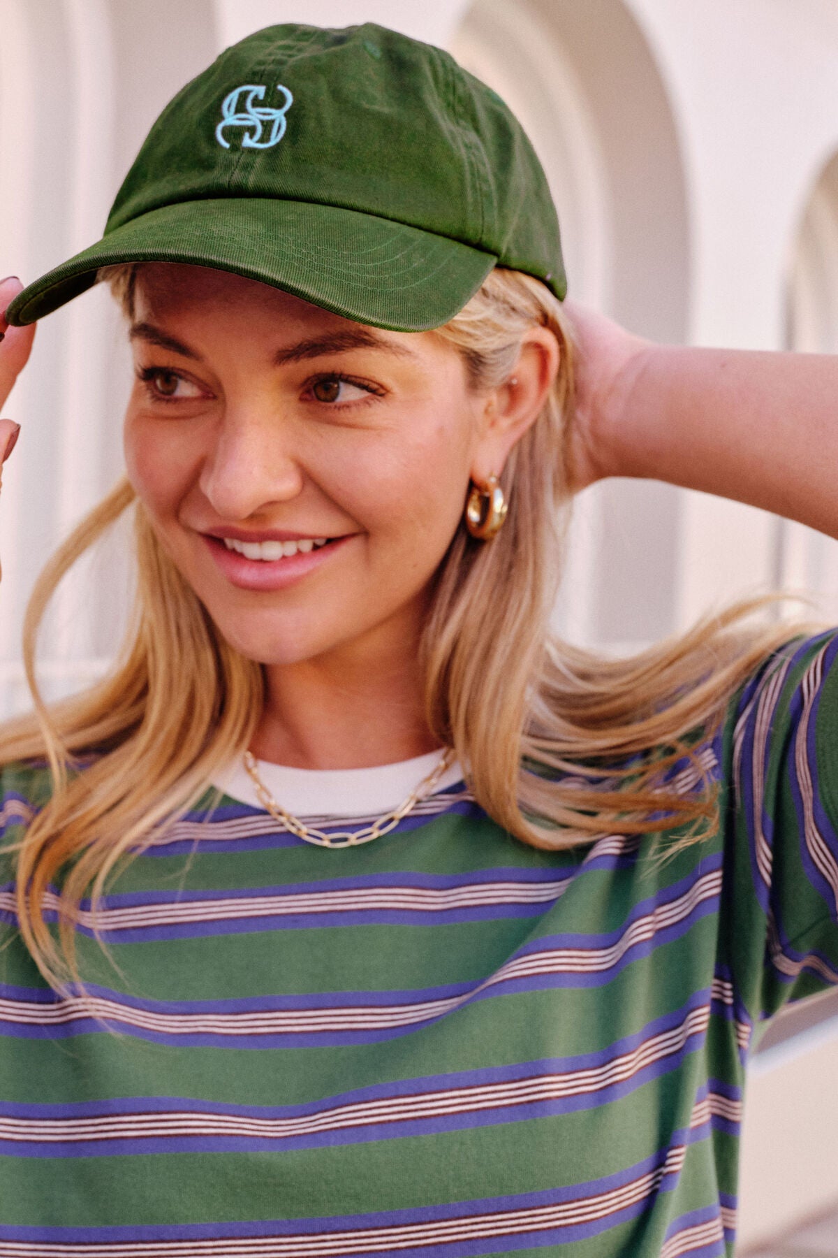 Pip Everyday Cap (Basil/Fresh Blue Embroidery)