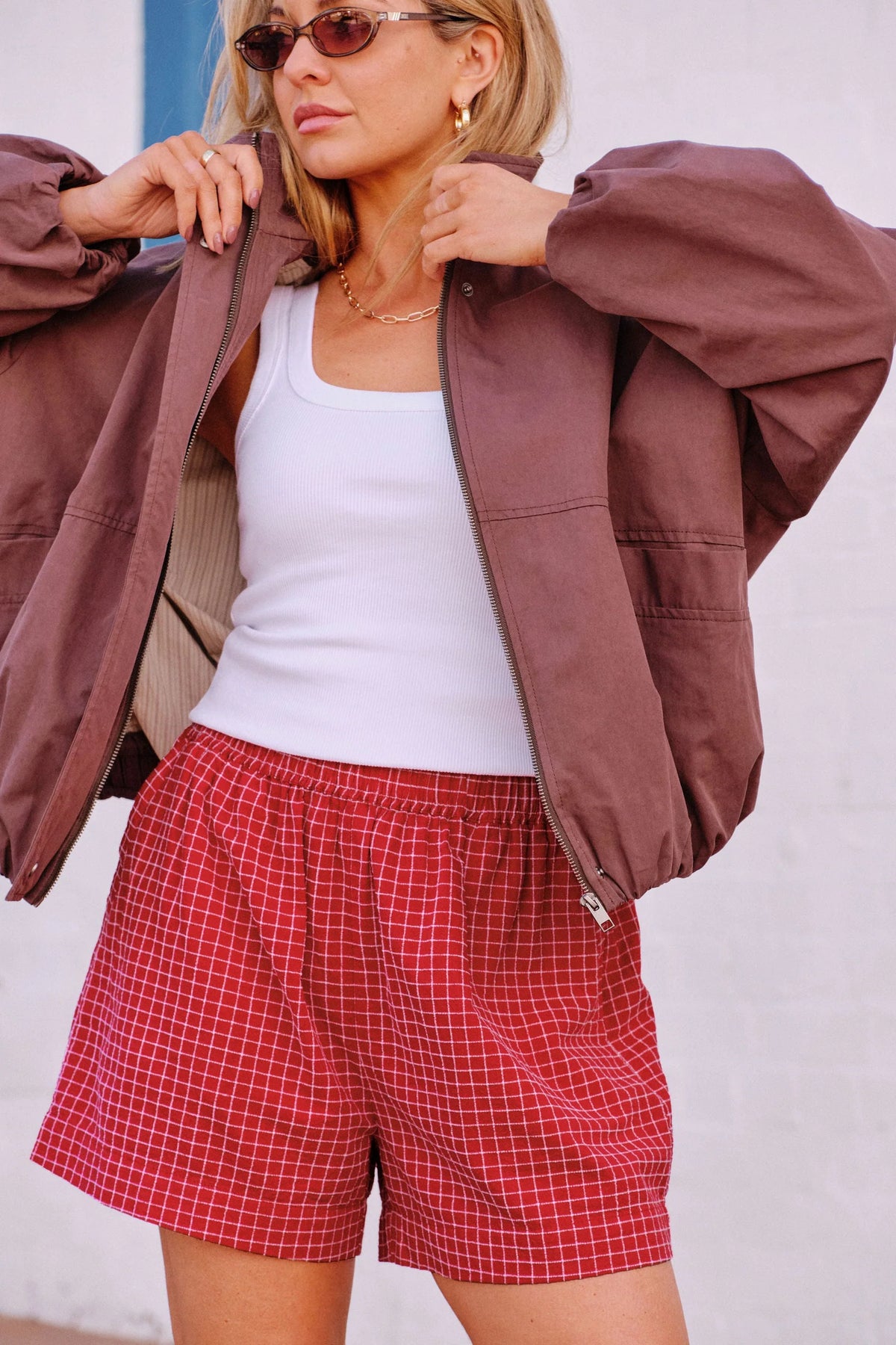 Mila Short (Textured Red Check)