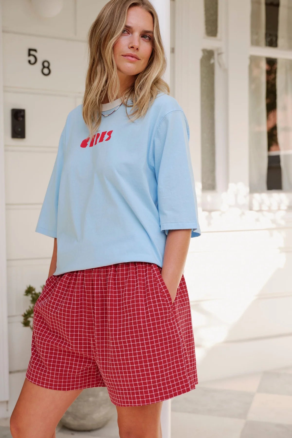 Mila Short (Textured Red Check)