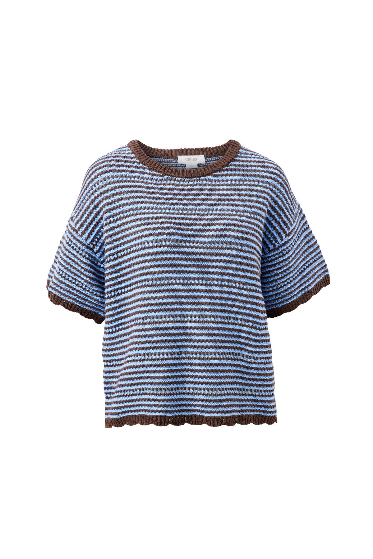 Nina Boxy Knit Tee (Brunette Sky Blue Stripe)