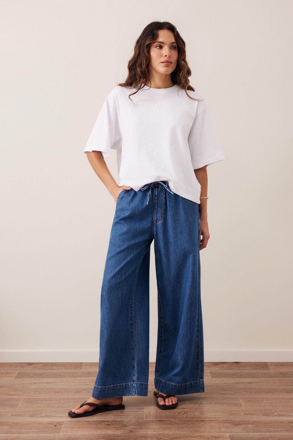 Andie Wide Leg Drawstring Pant (Fresh Indigo)