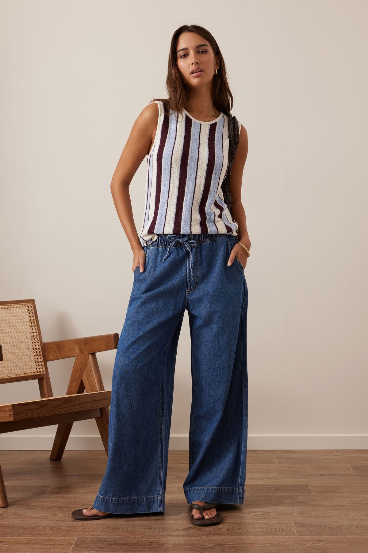 Andie Wide Leg Drawstring Pant (Fresh Indigo)