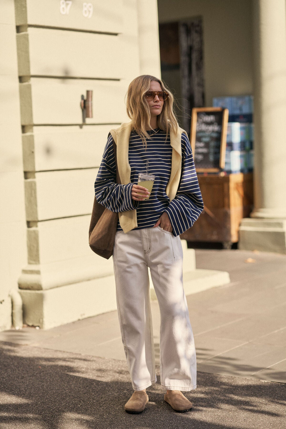 Beau Long Sleeve Slouchy Tee (Heritage Navy/Marshmallow Stripe)
