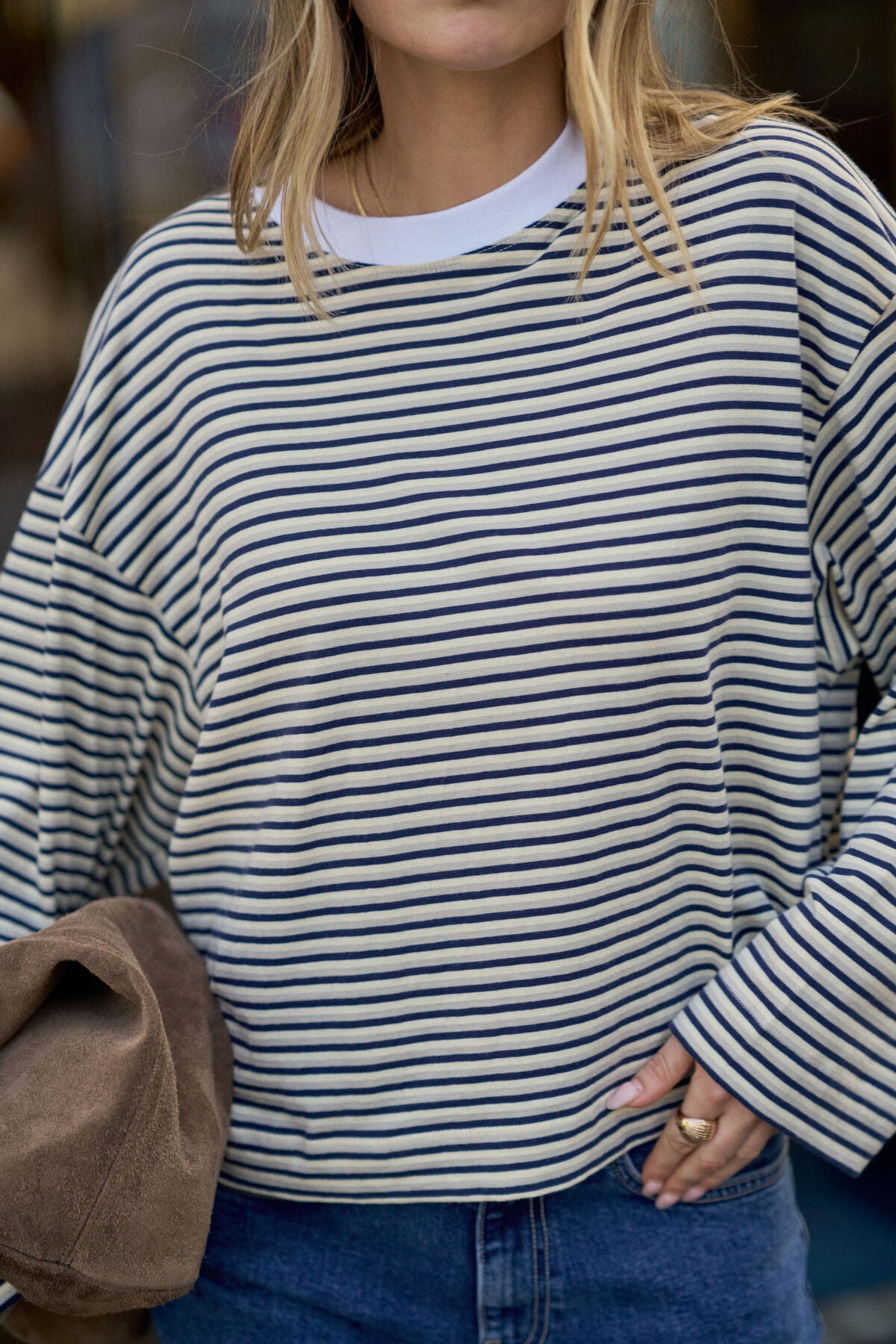 Beau Long Sleeve Slouchy Tee (Heritage Navy/Butter/Stone Stripe)