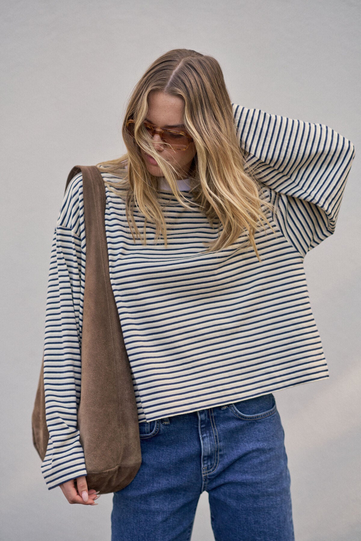 Beau Long Sleeve Slouchy Tee (Heritage Navy/Butter/Stone Stripe)