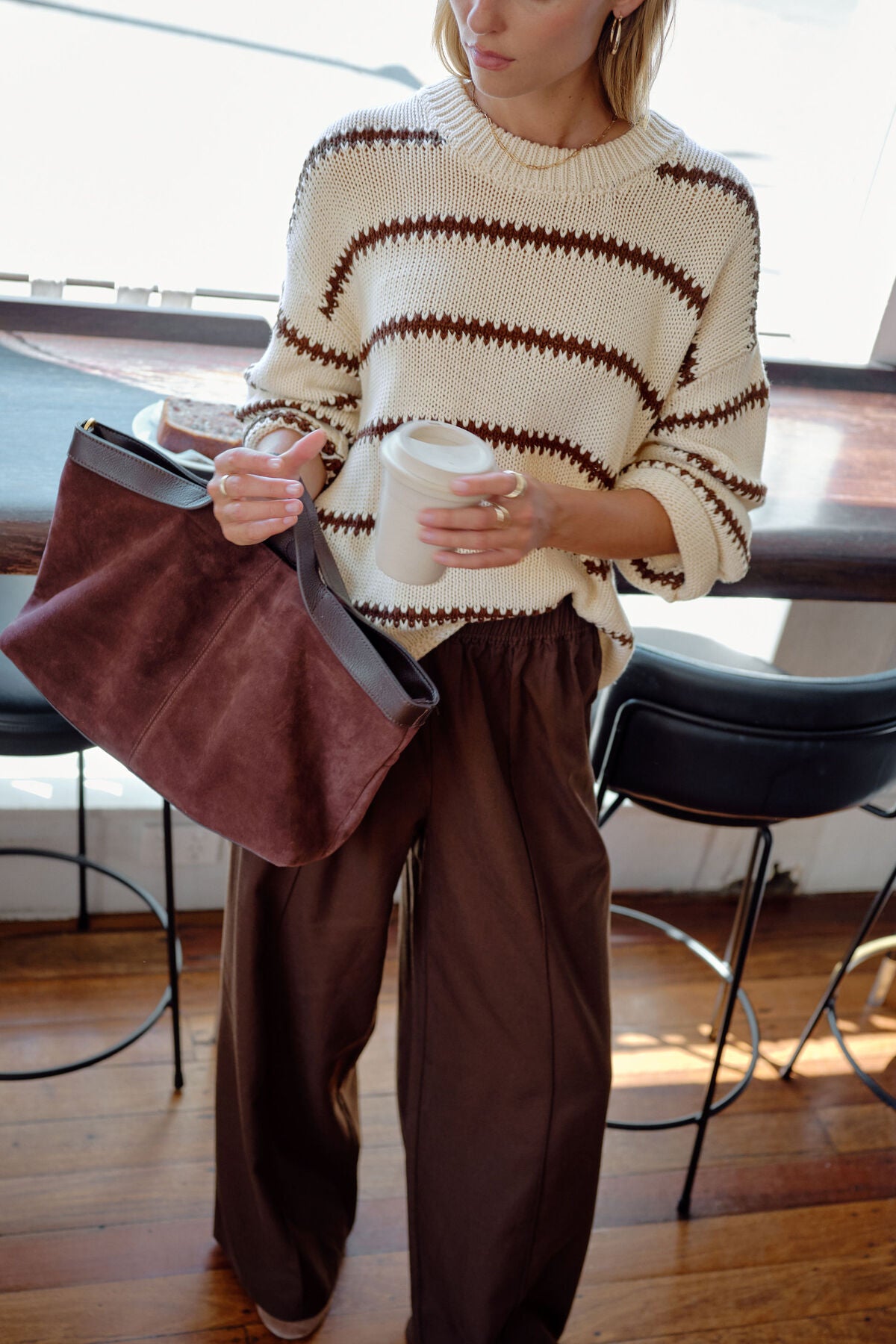 Lila Oversized Knit Crew (Ecru Stripe)