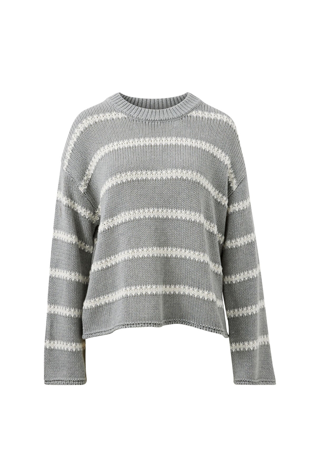 Lila Oversized Knit Crew (Grey Marle Stripe)