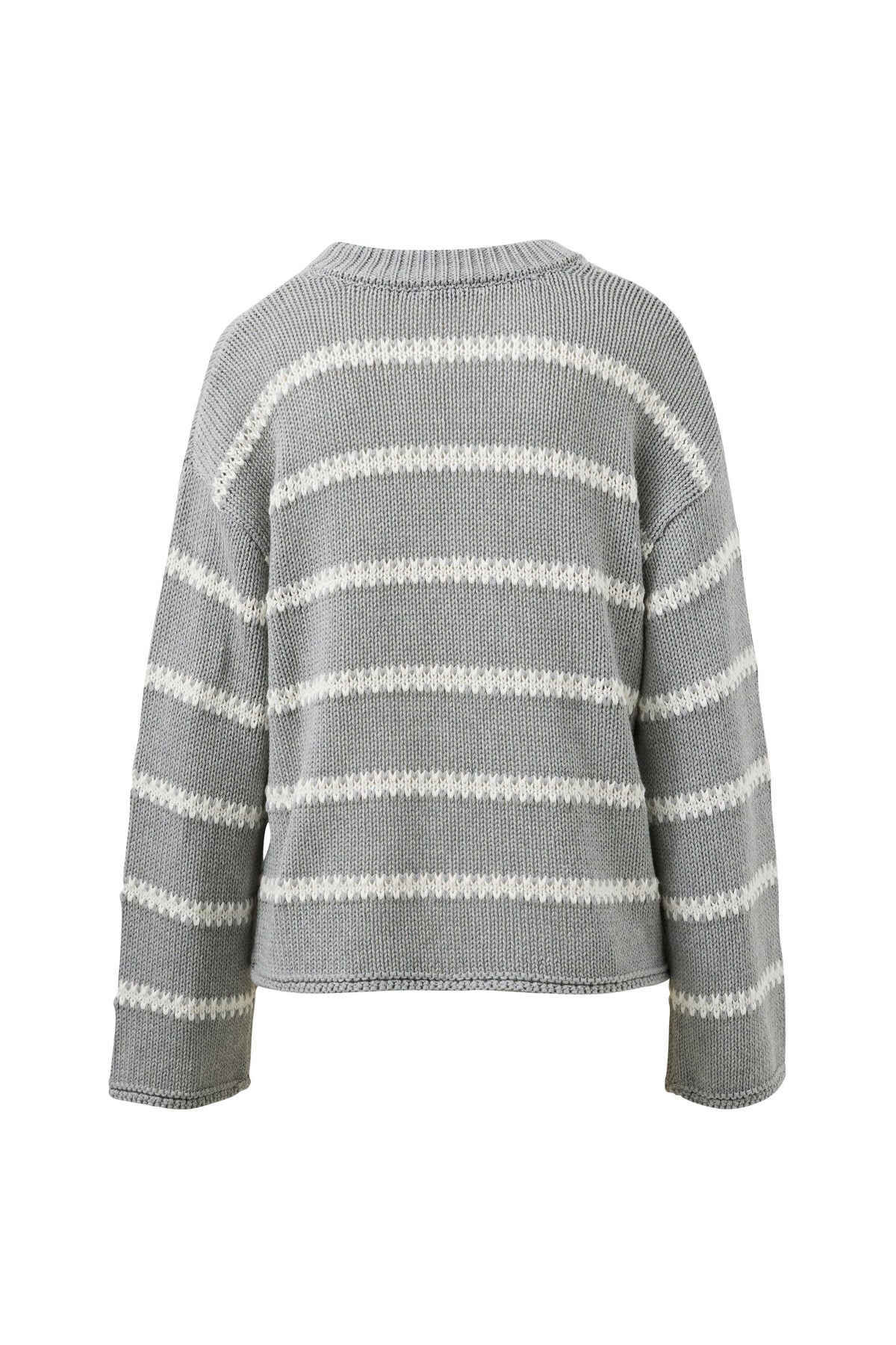 Lila Oversized Knit Crew (Grey Marle Stripe)