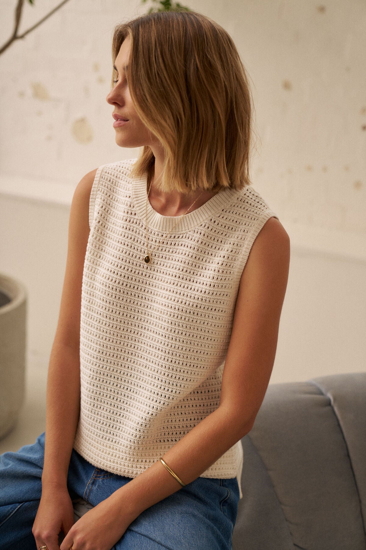 Maddy Mesh Knit Tank (Milk)
