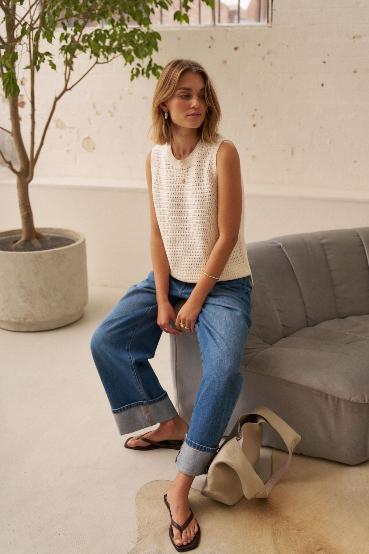 Maddy Mesh Knit Tank (Milk)