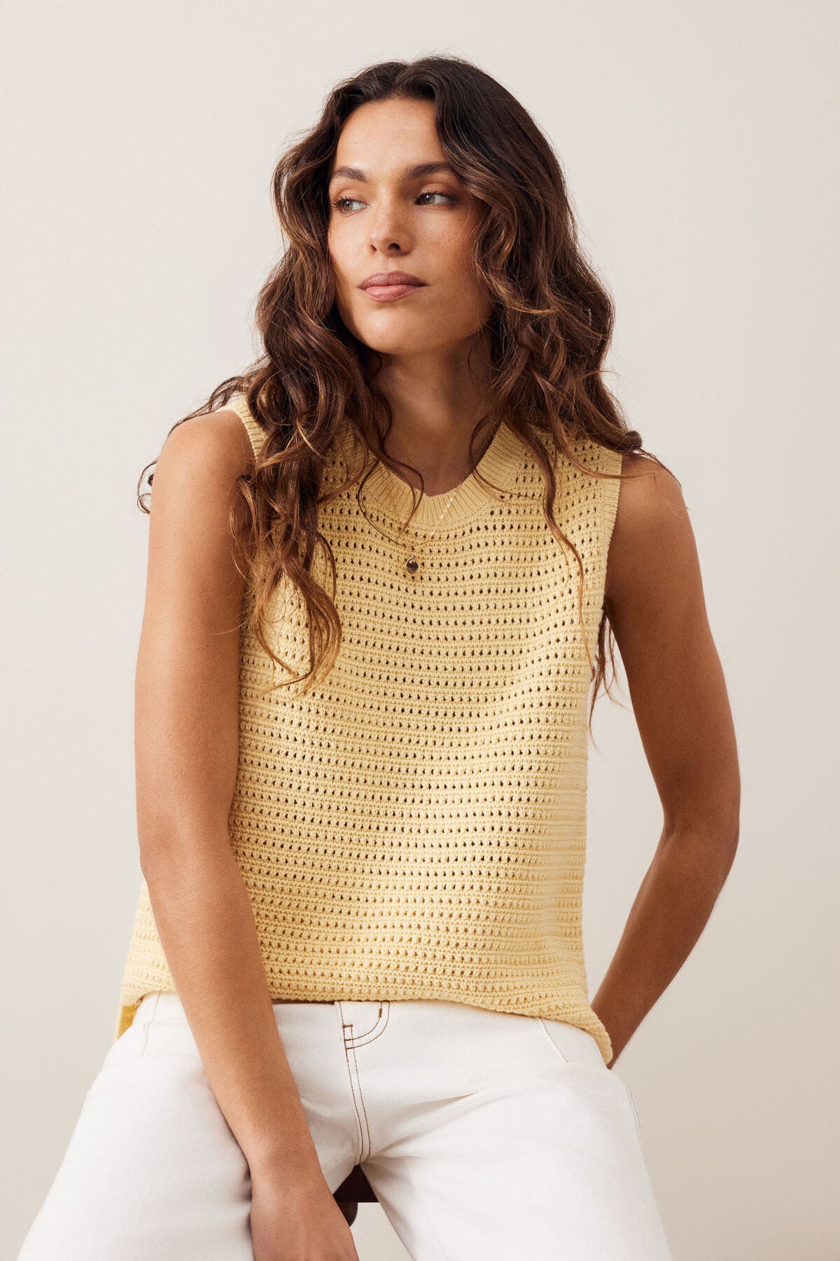 Maddy Mesh Knit Tank (New Butter)