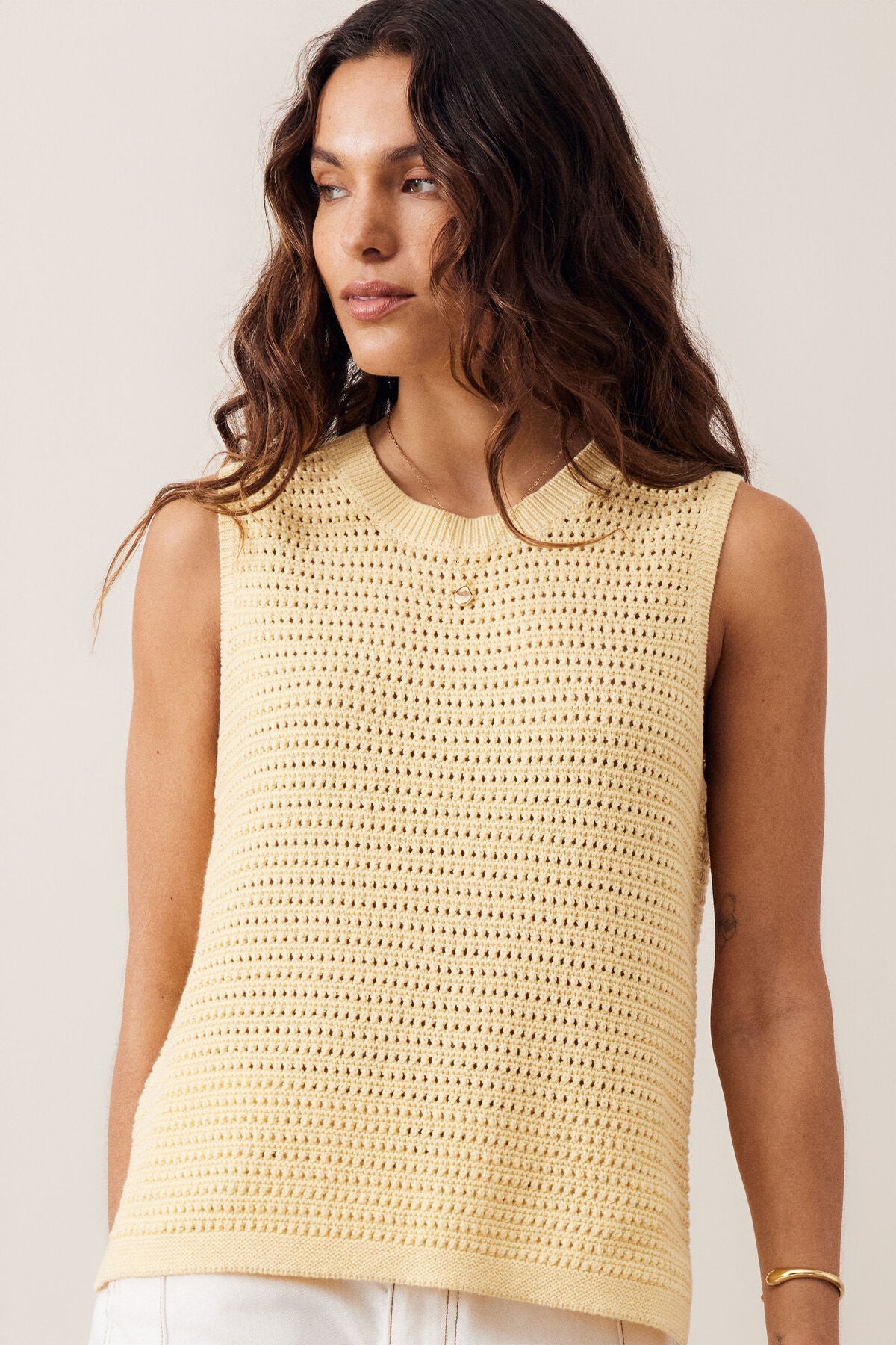Maddy Mesh Knit Tank (New Butter)