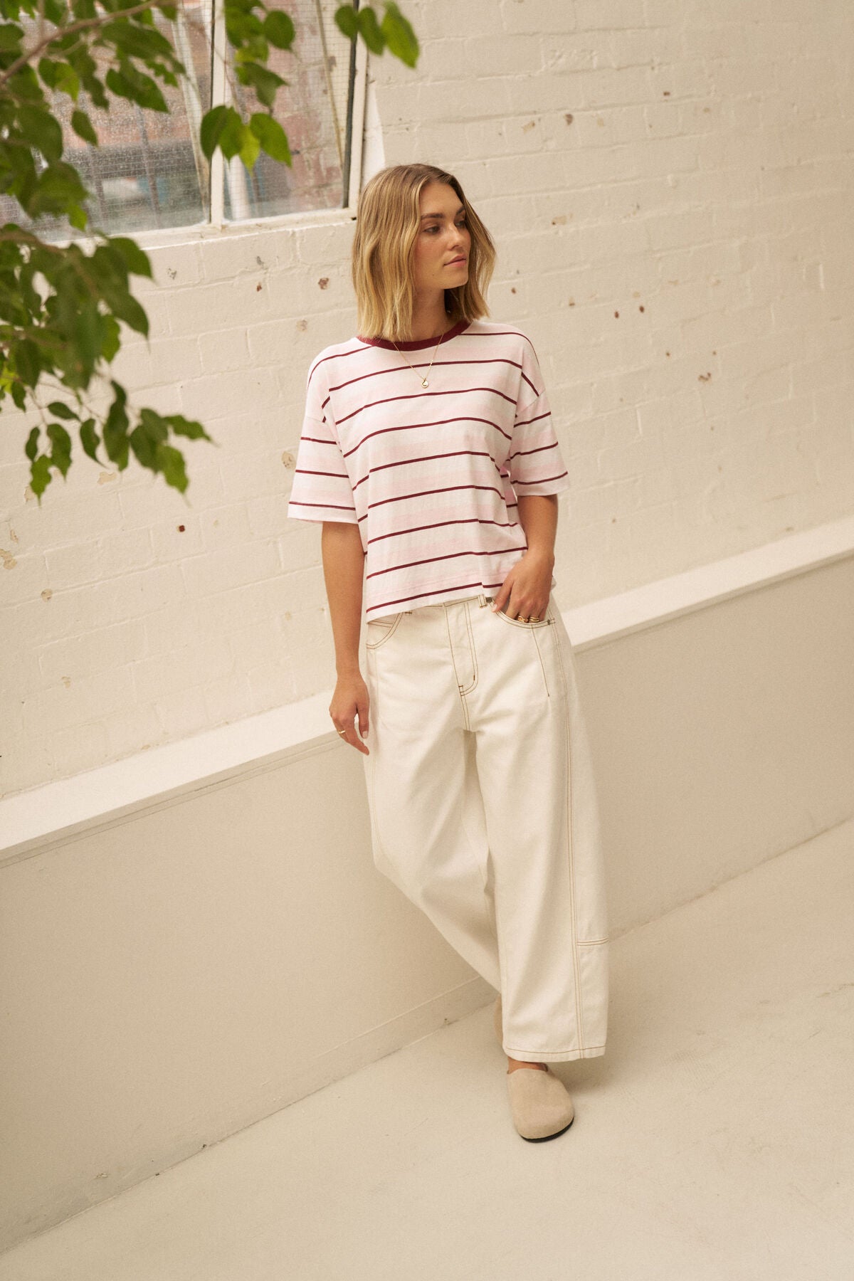 Brea Boxy Tee (Sunfaded Pink/Mulburry Stripe)