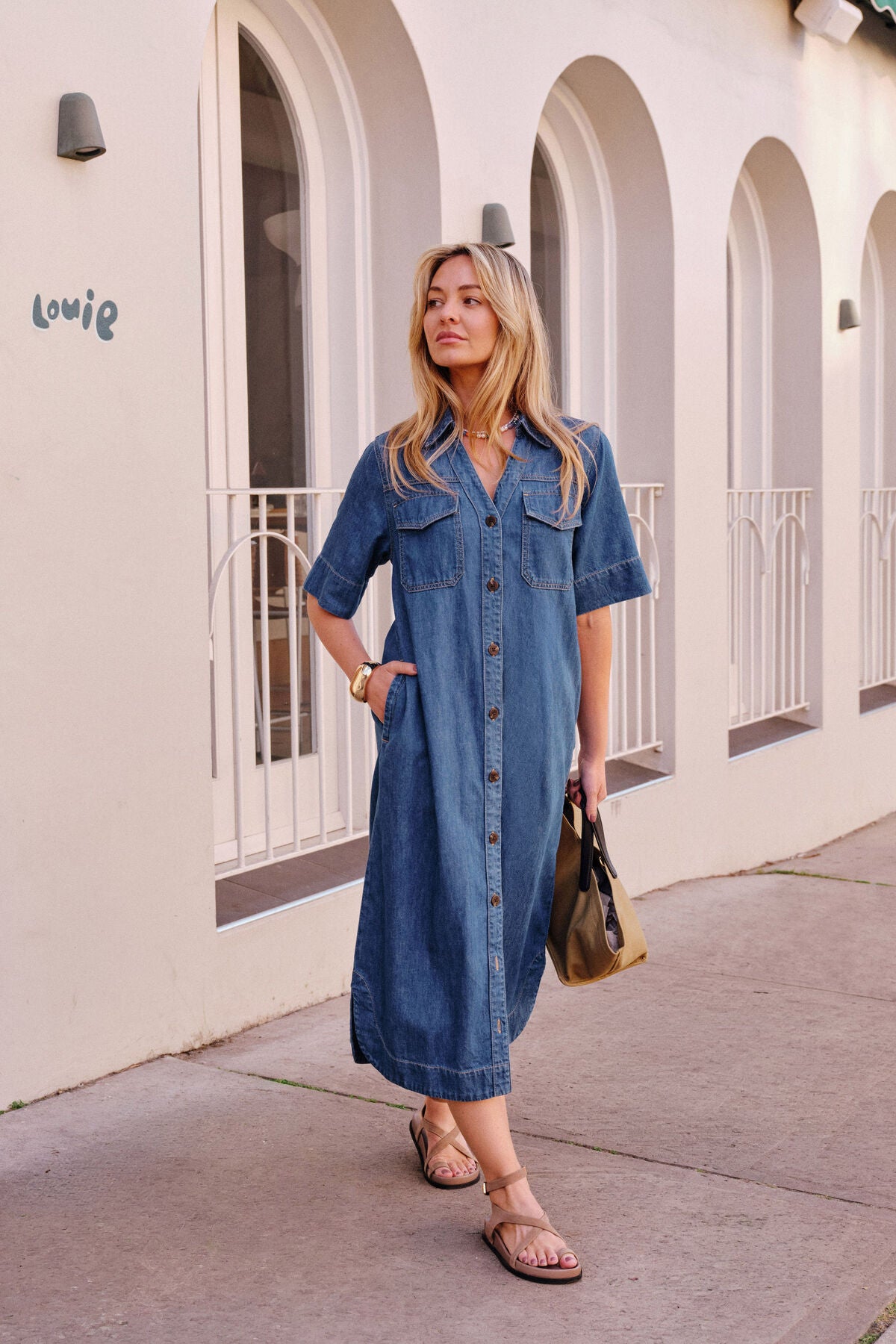 Sloane Short Sleeve Midi Dress (True Indigo)