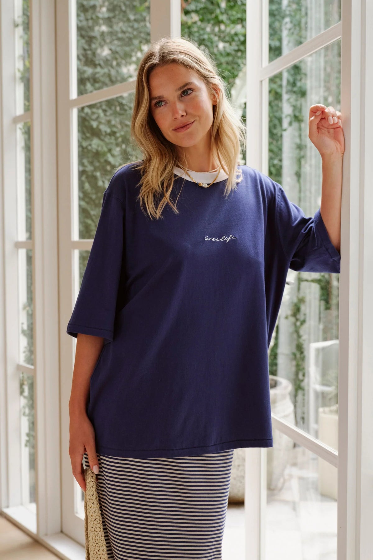 Luna Oversized Tee (Prussian Blue/Ceres Script Embroidery)