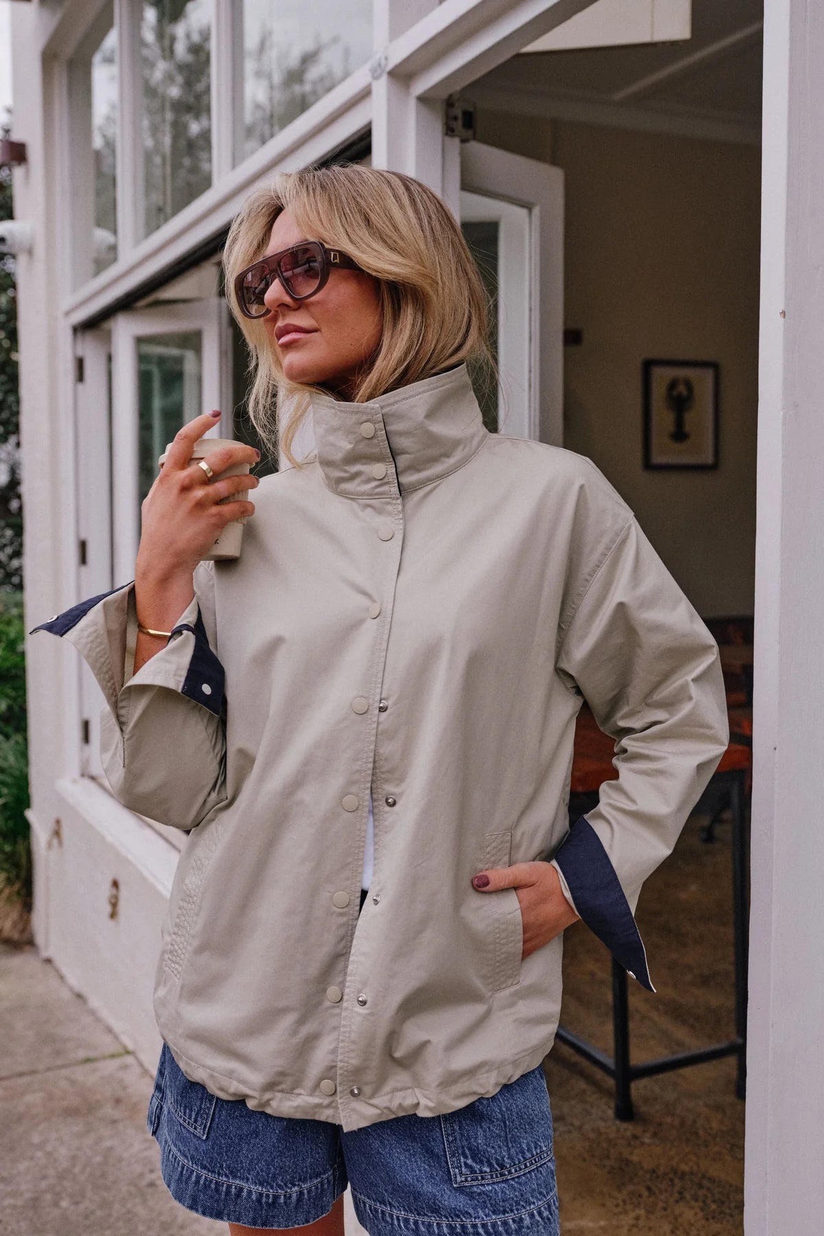 Tess Funnel Neck Jacket (Stone)