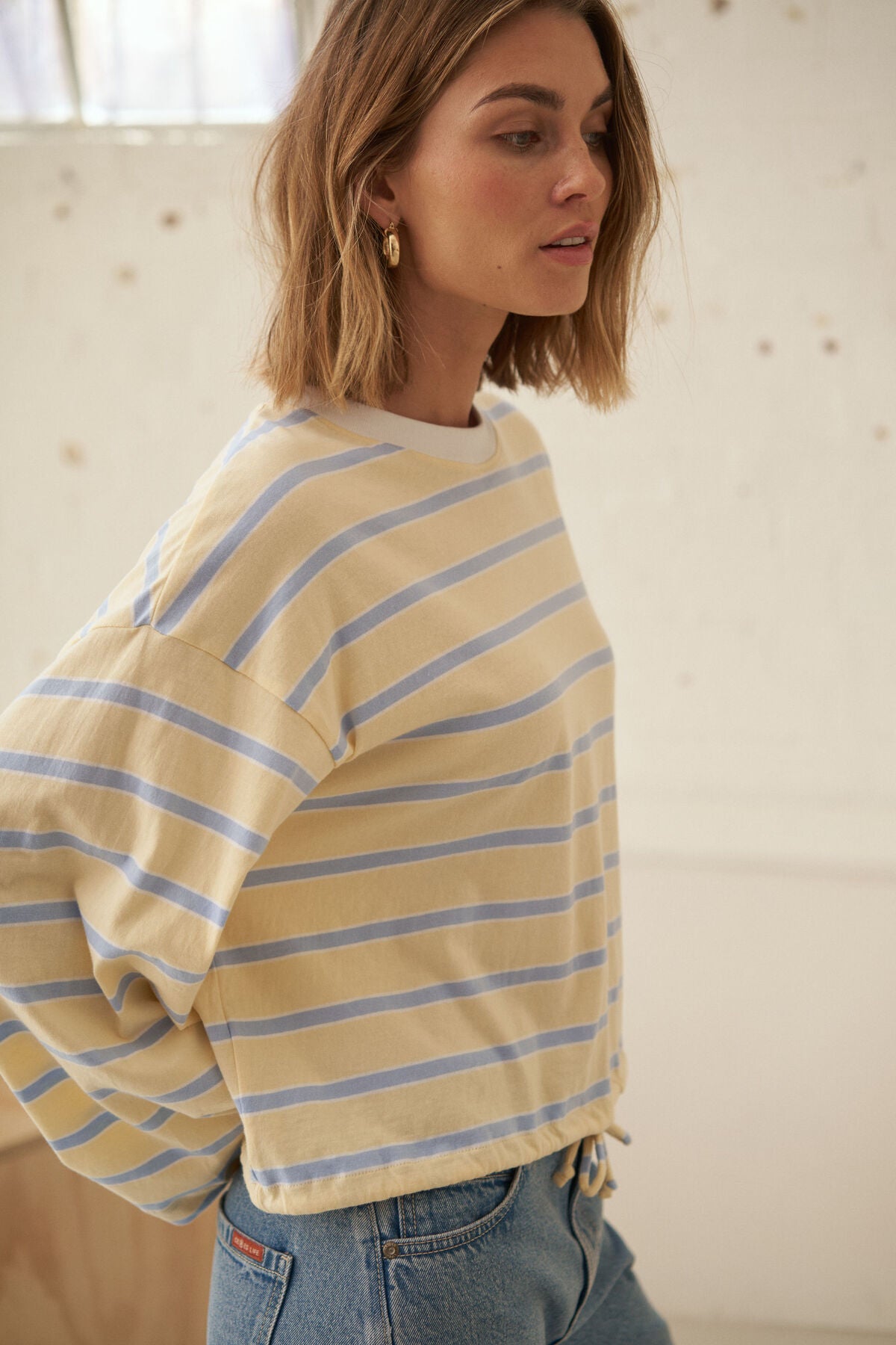 Beau Tie Slouchy Tee (Butter/China Blue Stripe)