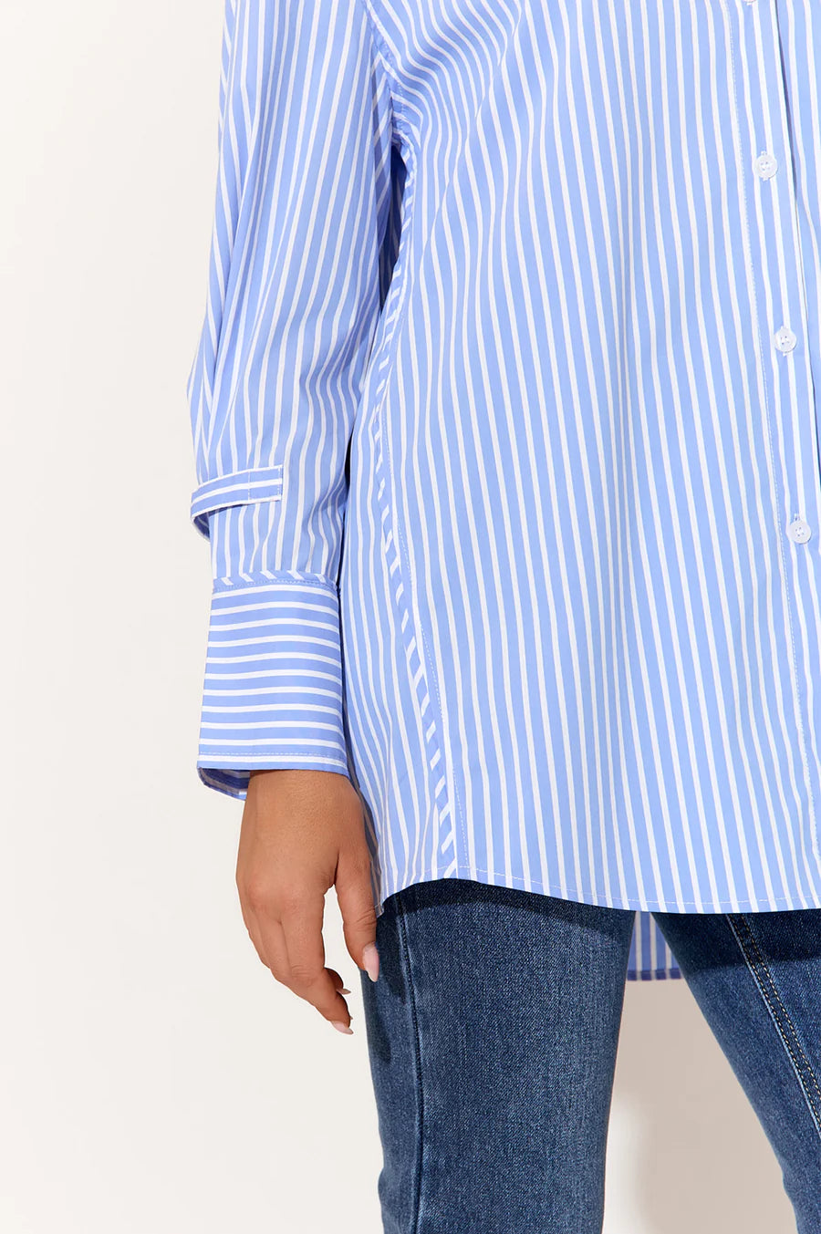 Kira Oversized Poplin Stripe Shirt (Blue)