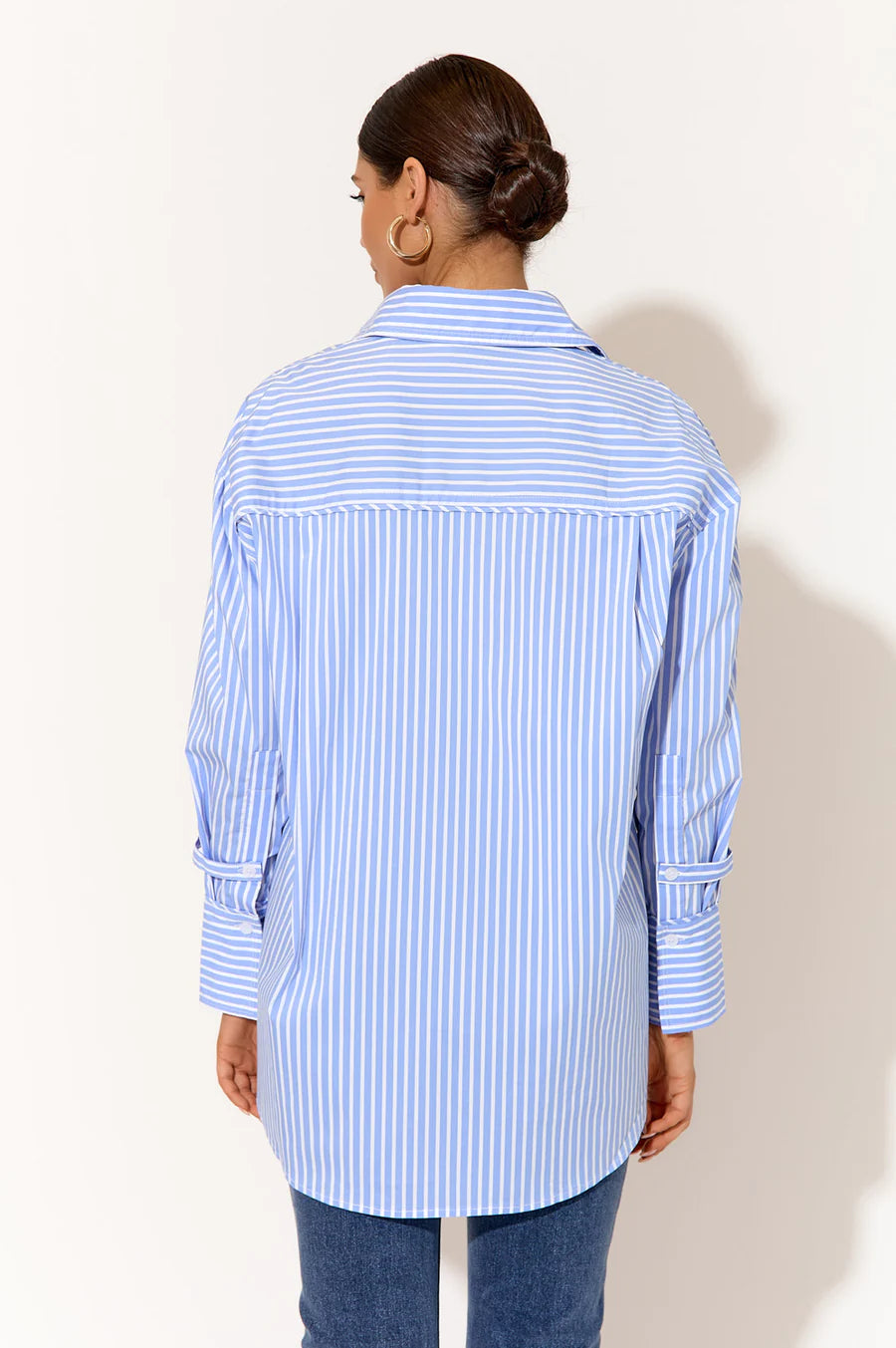 Kira Oversized Poplin Stripe Shirt (Blue)