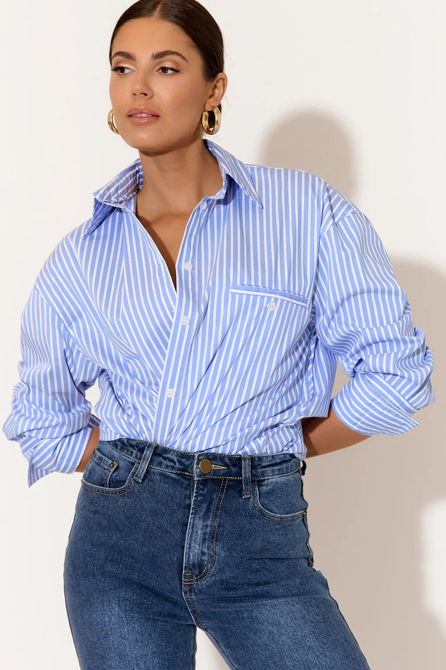 Kira Oversized Poplin Stripe Shirt (Blue)