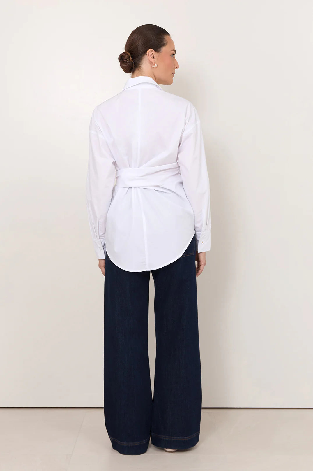 Mina Tie Waist Poplin Shirt (White)
