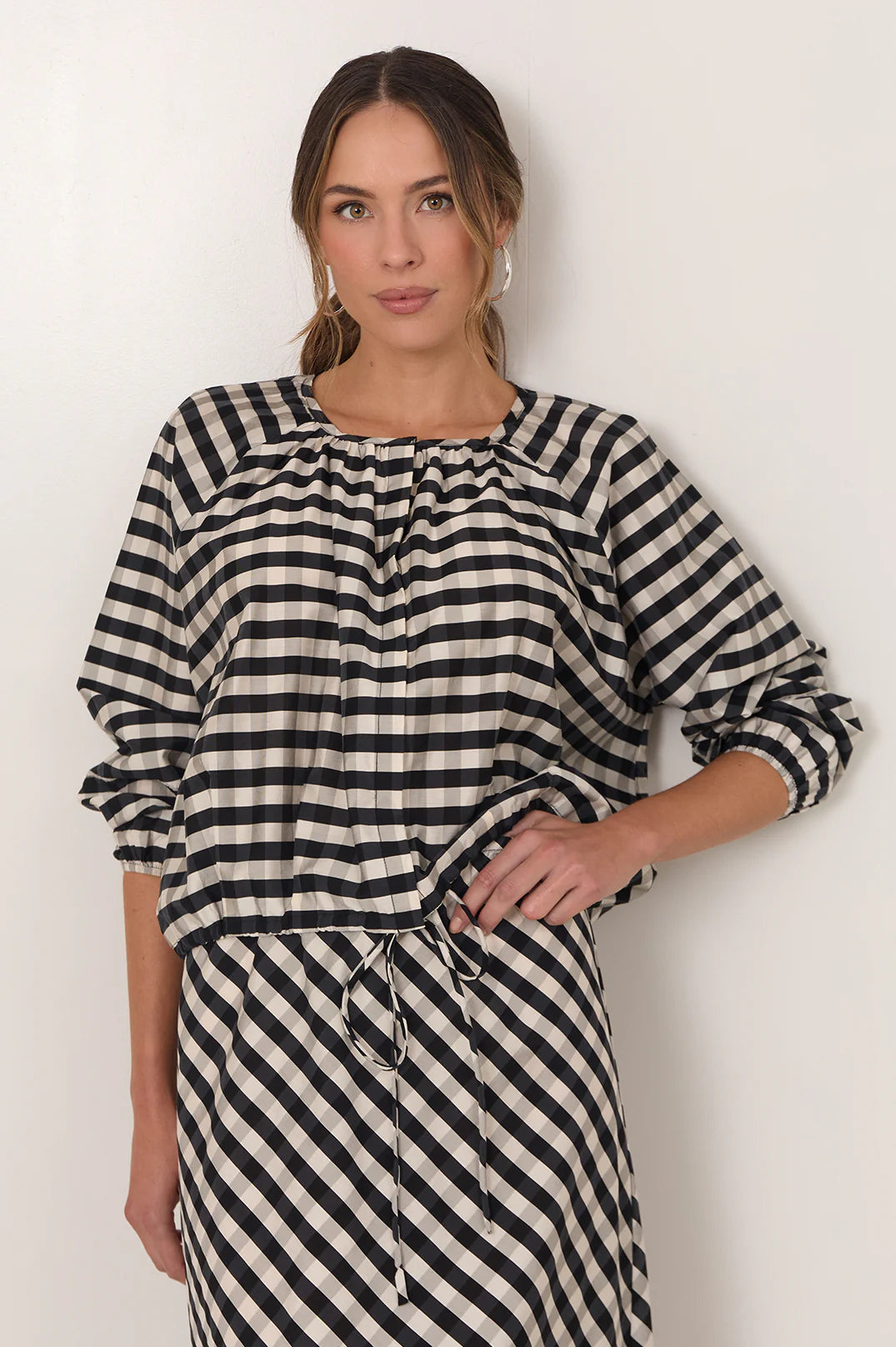 Yasmine Raglan Sleeve Gingham Top