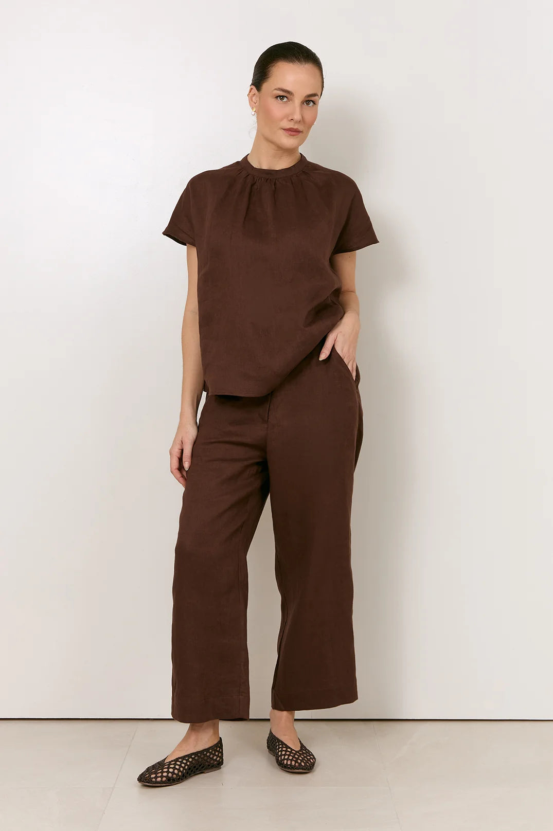 Lyndon Linen Cropped Pant (Chocolate)