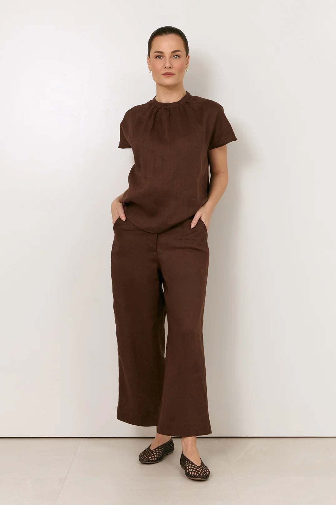 Lyndon Linen Cropped Pant (Chocolate)
