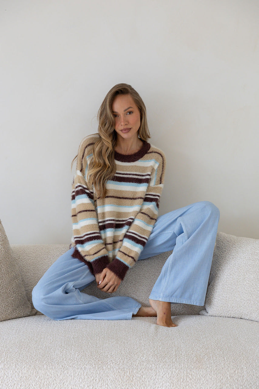 Aria Fluffy Knit Jumper (Camel/Chocolate)