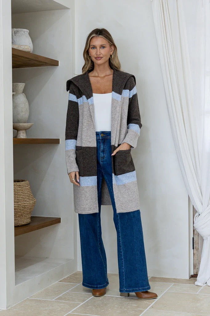 Lizzy Block Cardigan (Chocolate/Blue)