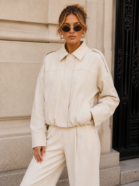 Suede Bomber Jacket (Cream)