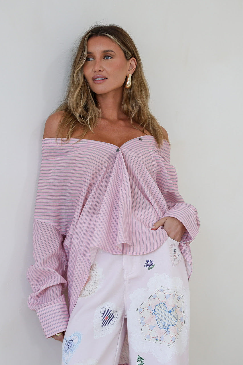 Stripe Boyfriend Shirt (Pink)