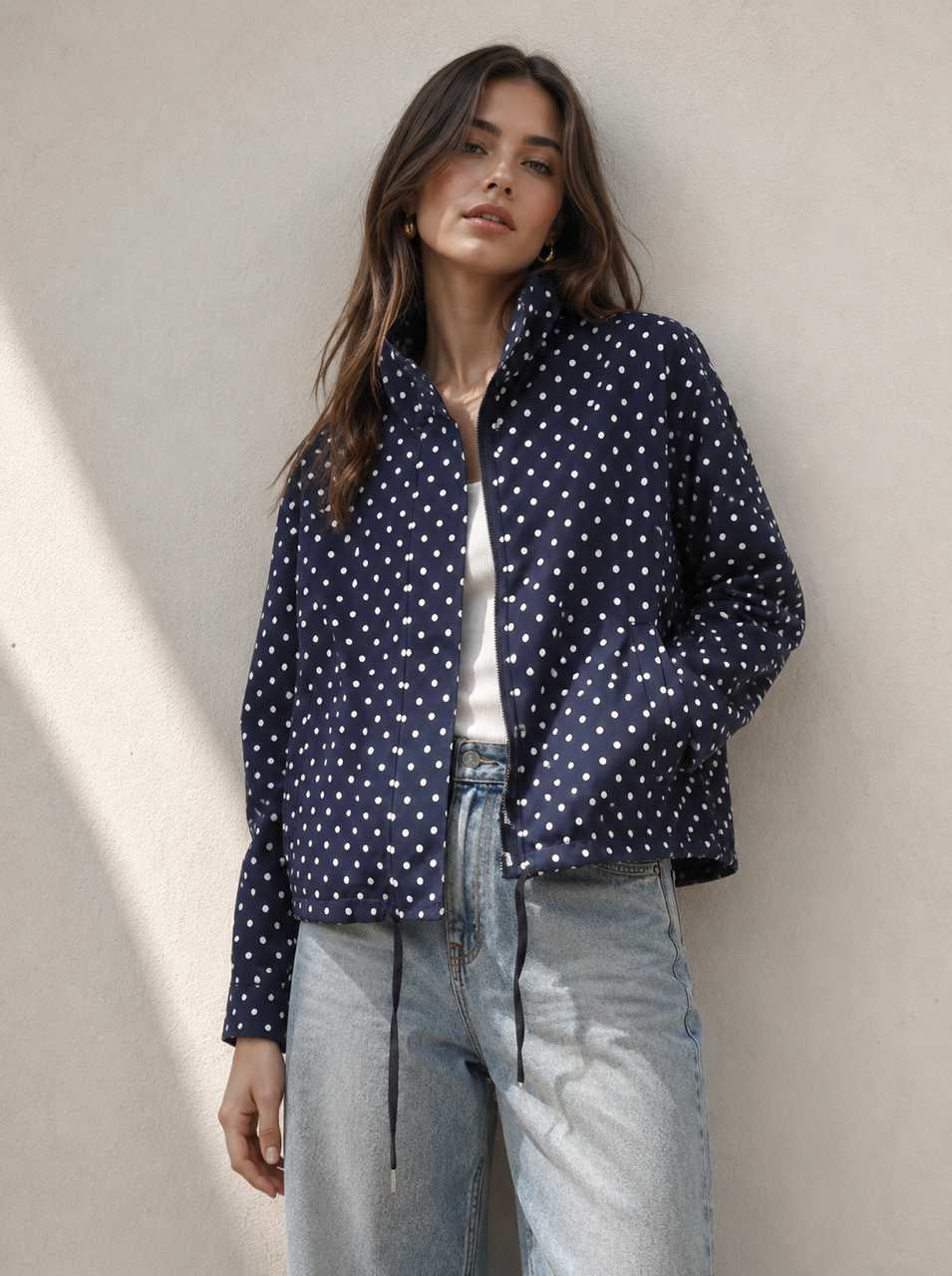 Polka Dot Spray Jacket (Navy)
