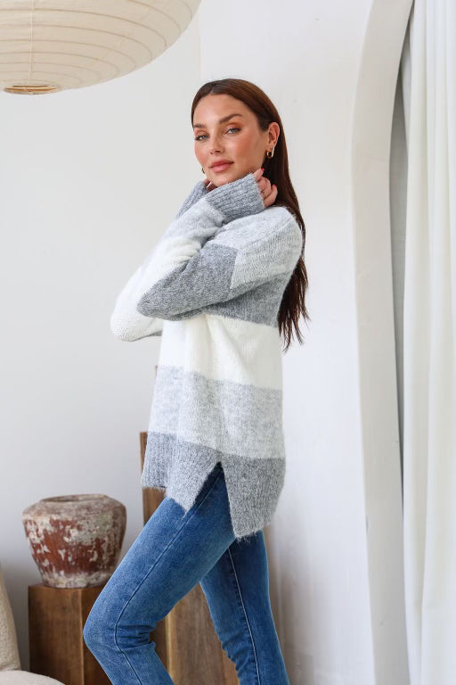 Jane Knit Jumper (Ivory/Grey Stripe)