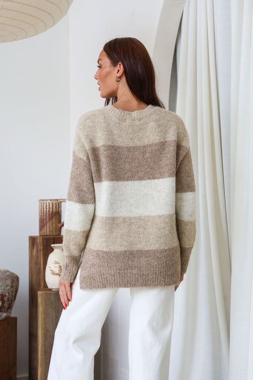 Jane Knit Jumper (Mocha/Latte Stripe)
