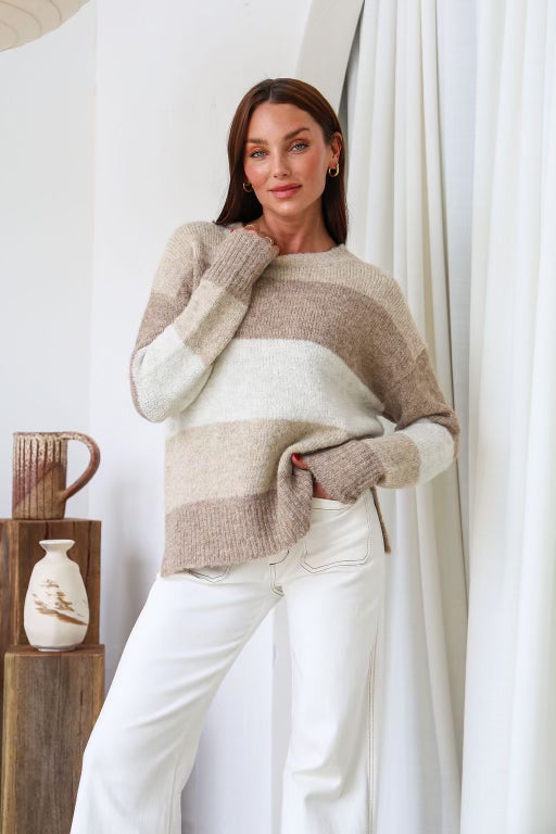 Jane Knit Jumper (Mocha/Latte Stripe)