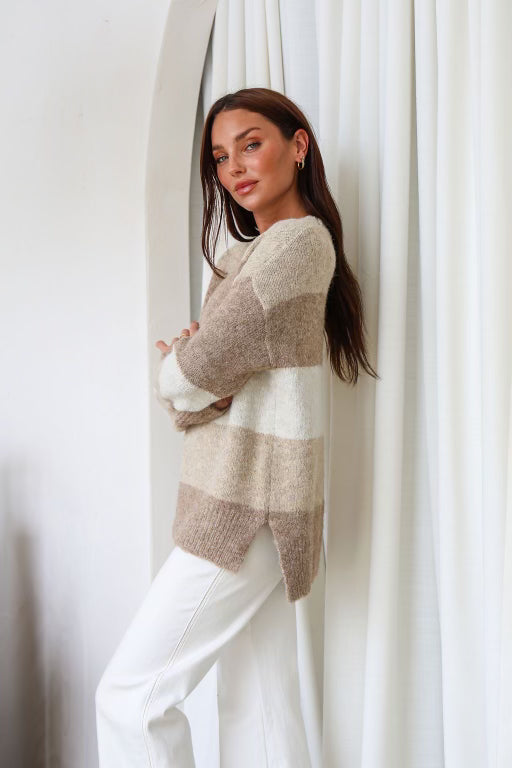 Jane Knit Jumper (Mocha/Latte Stripe)