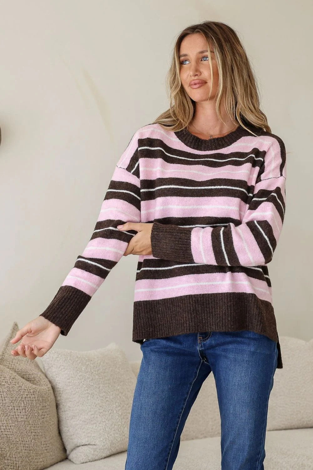 Stripe Bedford Knit (Pink/Chocolate)