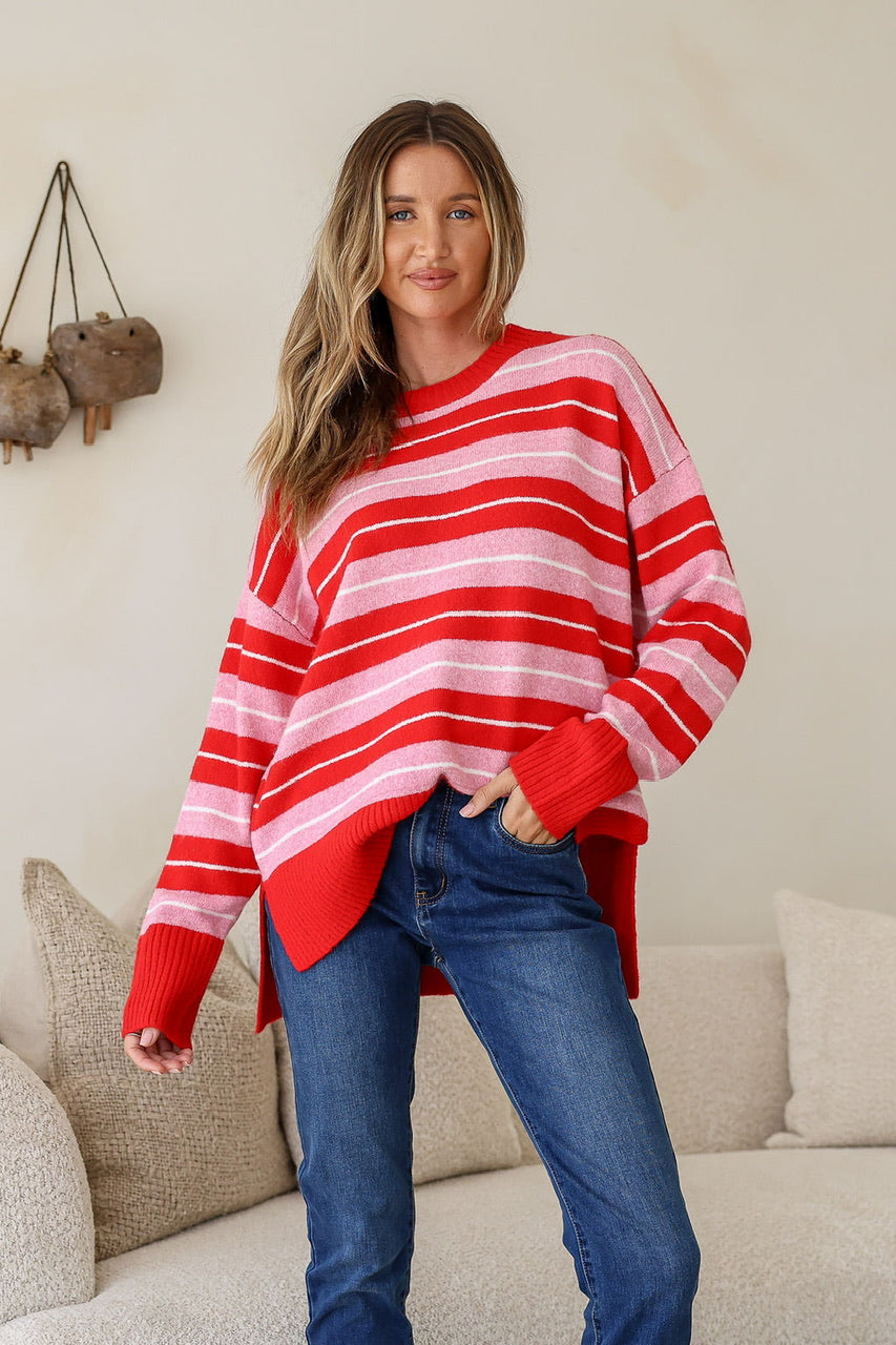 Stripe Bedford Knit (Red/Pink)