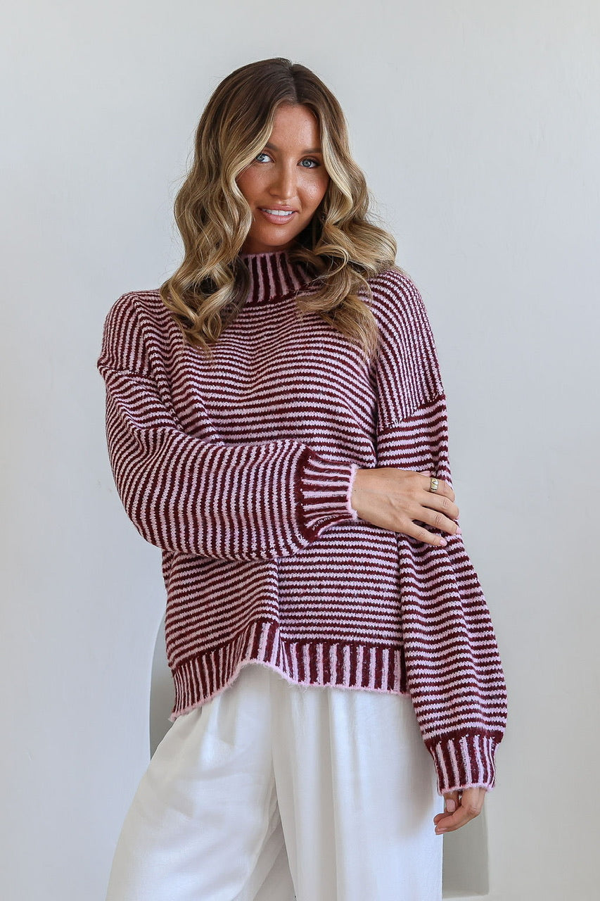 Billie Stripe Knit (Wine/Pink)