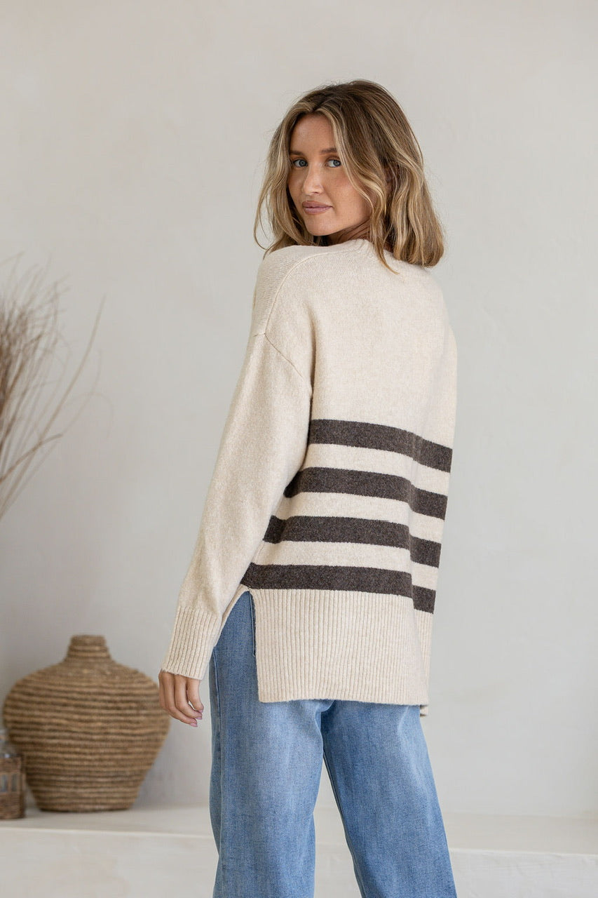 Stripe Manor Knit (Natural/Choc)