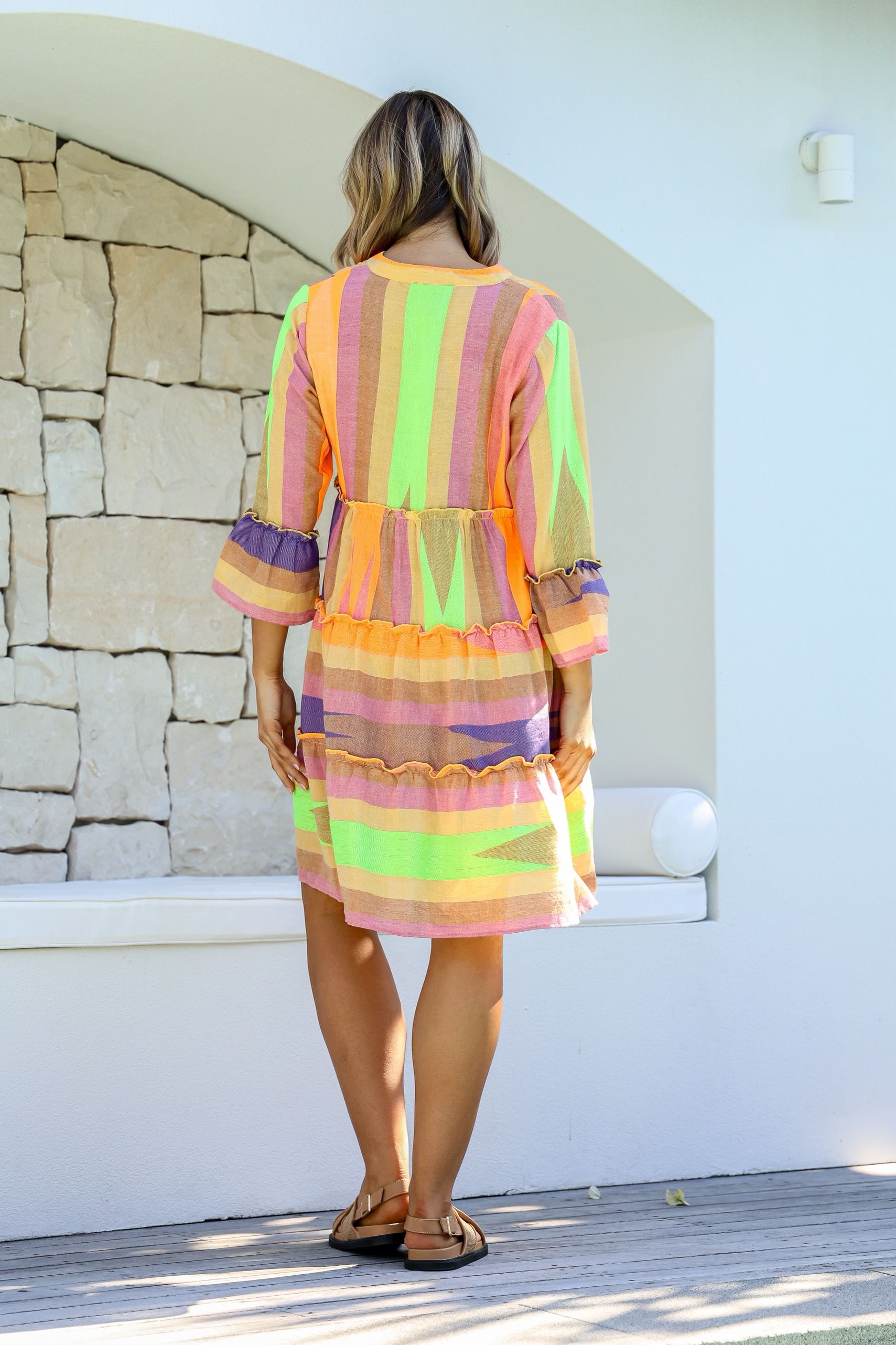 Mediterranean Boho Dress (Lime Pink/Mango)