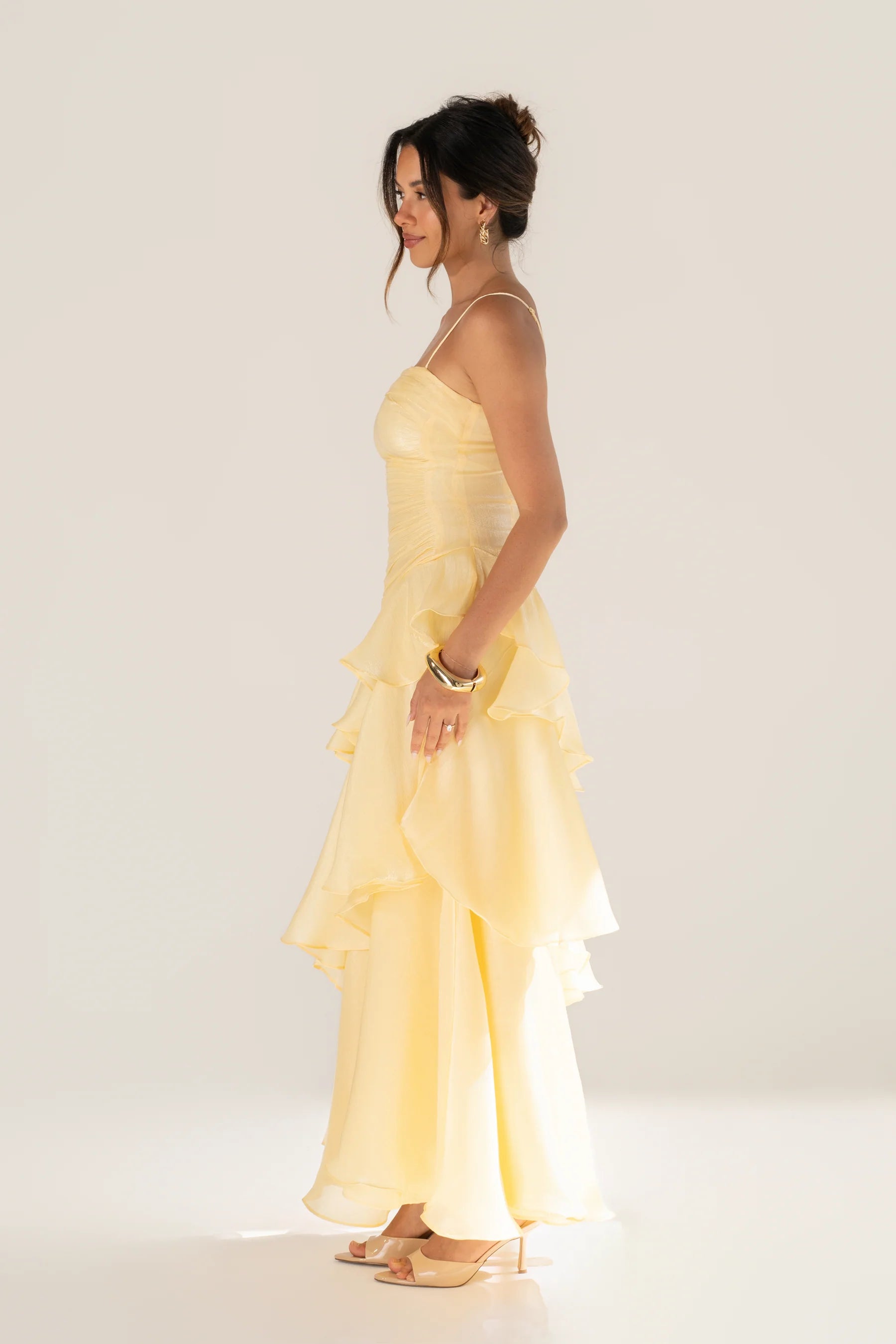 Johanna Shimmering Ruffle Maxi Dress (Yellow)