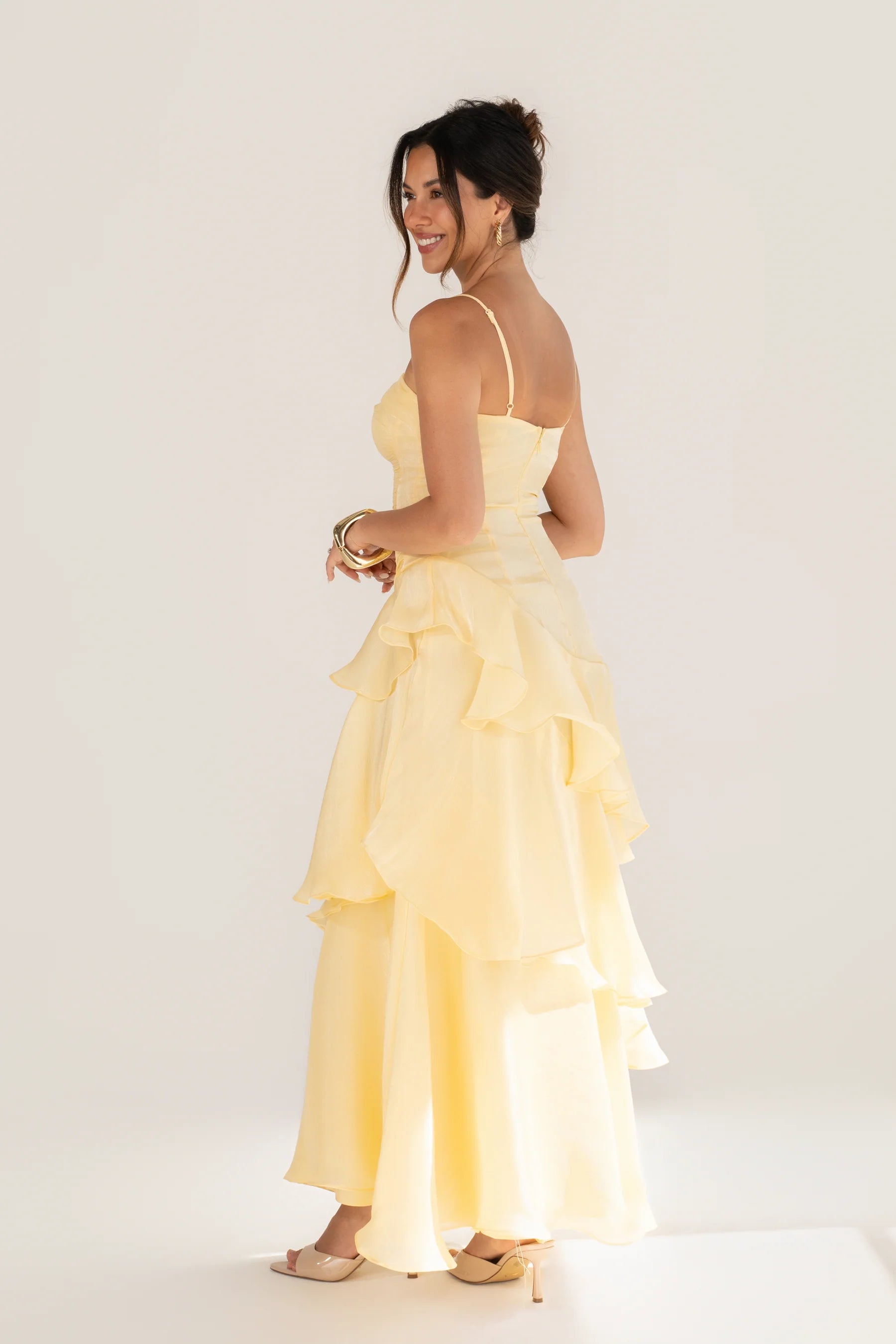 Johanna Shimmering Ruffle Maxi Dress (Yellow)