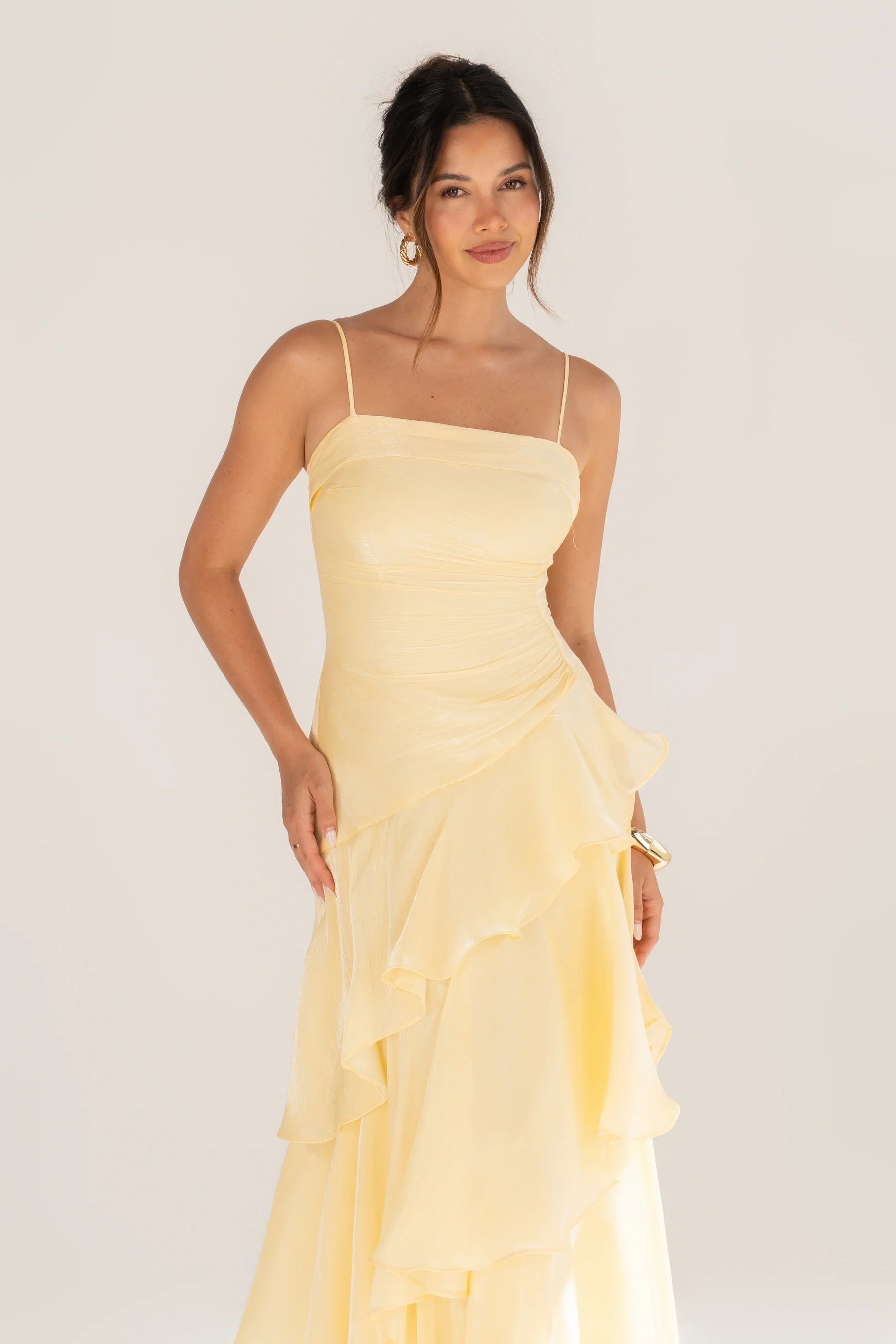 Johanna Shimmering Ruffle Maxi Dress (Yellow)